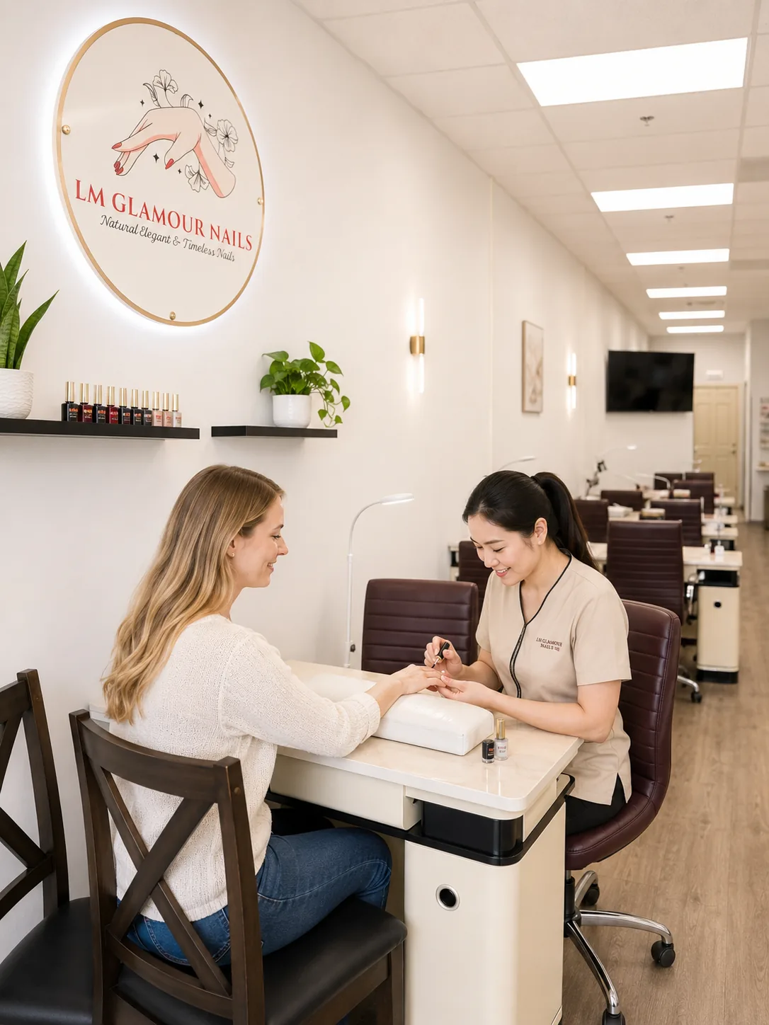 Client enjoying a manicure at LM Glamour Nails