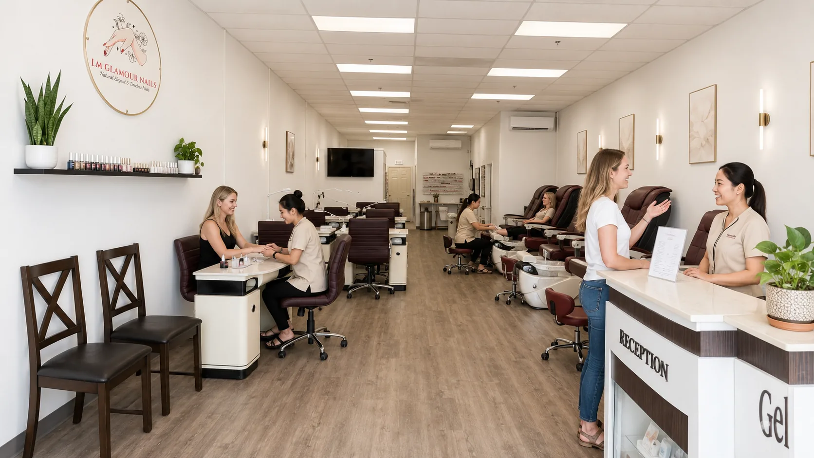 Bright interior and reception at LM Glamour Nails